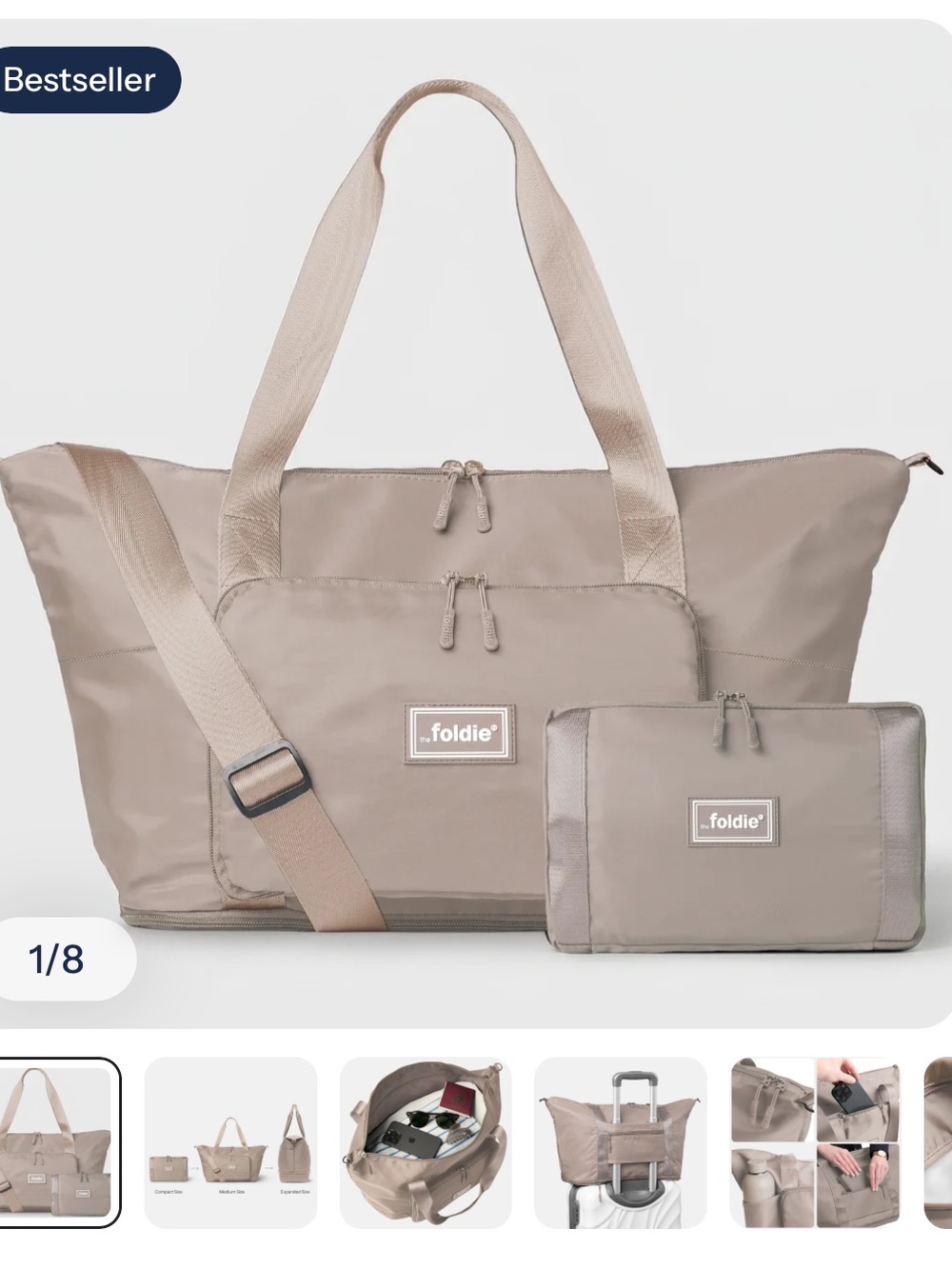 Foldie Taupe Travel Tote Bag. Never used.